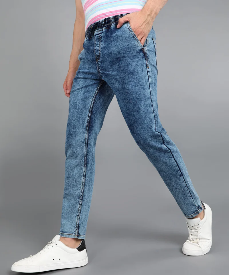 Urbano Fashion Urbano Fashion Men's Blue Regular Fit Washed Jogger Jeans Stretchable